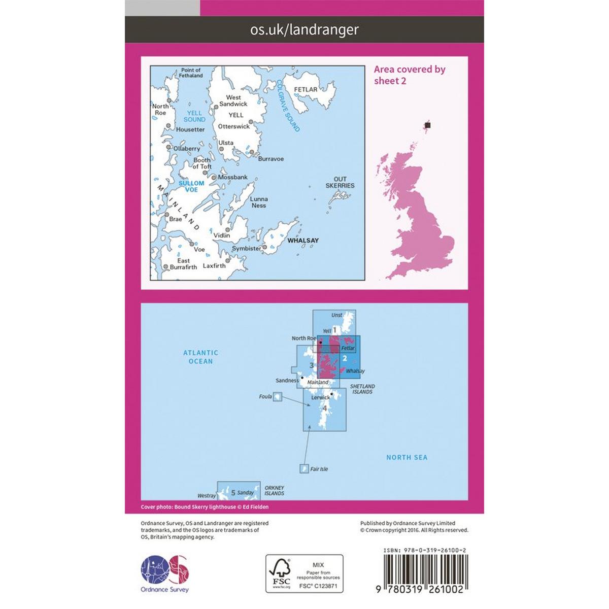 Ordnance Survey OS Landranger Map 02 Shetland - Sullom Voe & Whalsay