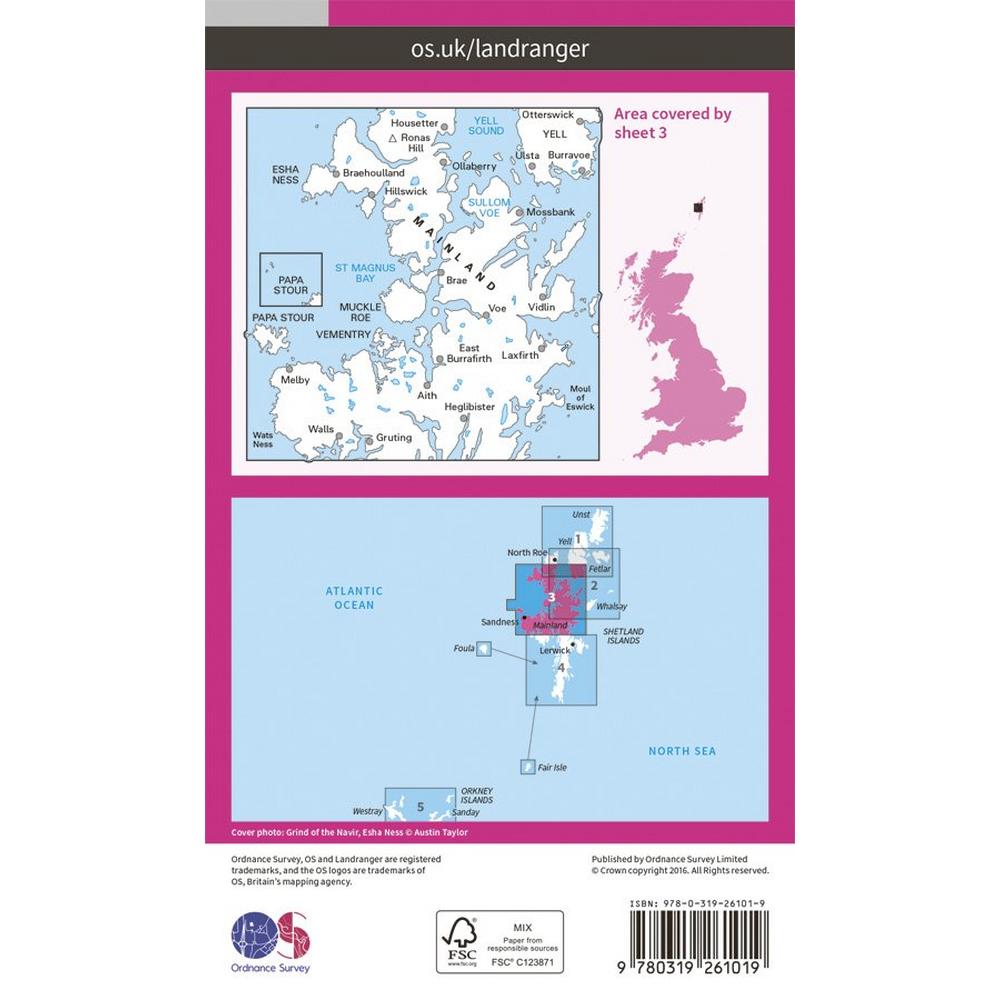 Ordnance Survey OS Landranger Map 03 Shetland - North Mainland