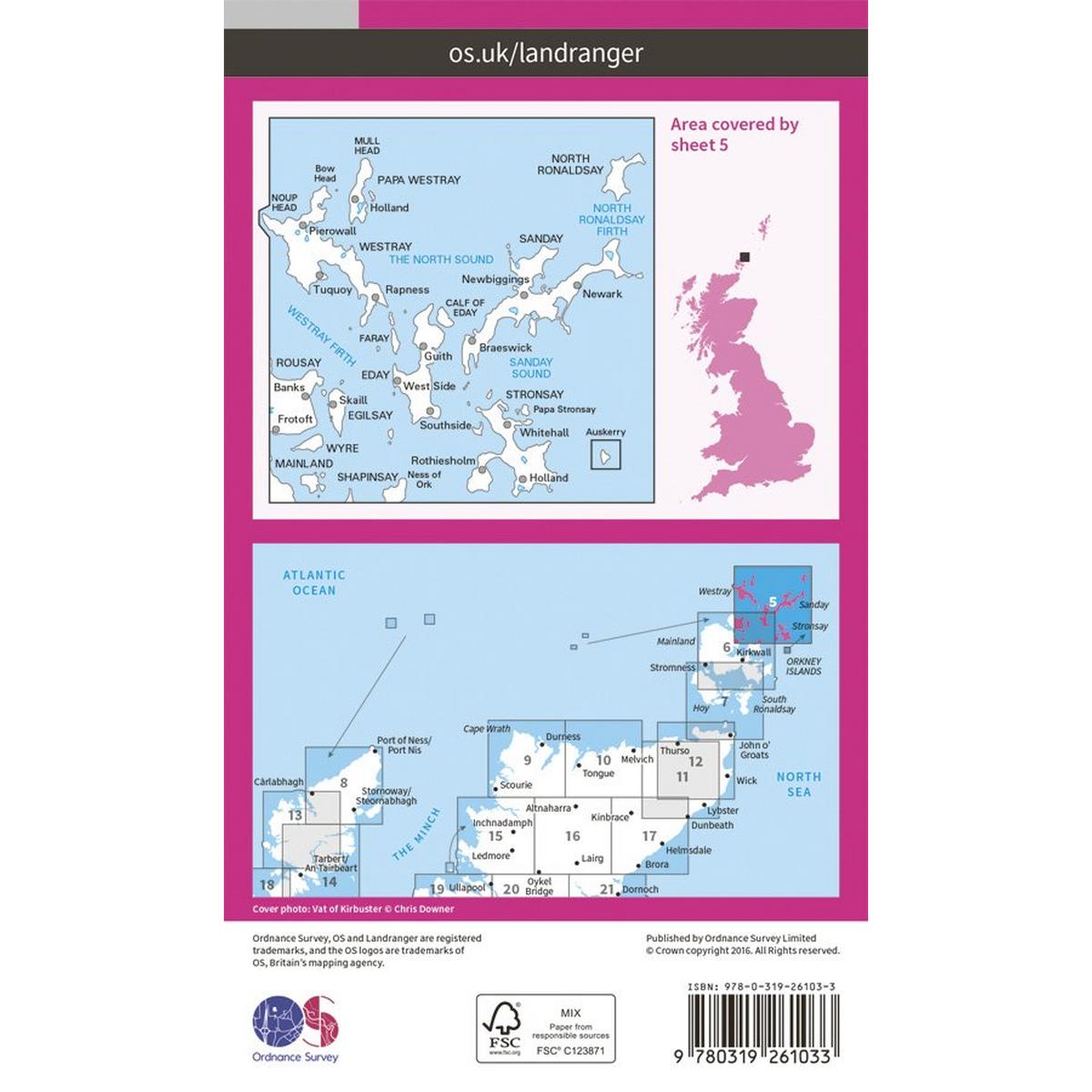 Ordnance Survey OS Landranger Map 05 Orkney - Northern Isles