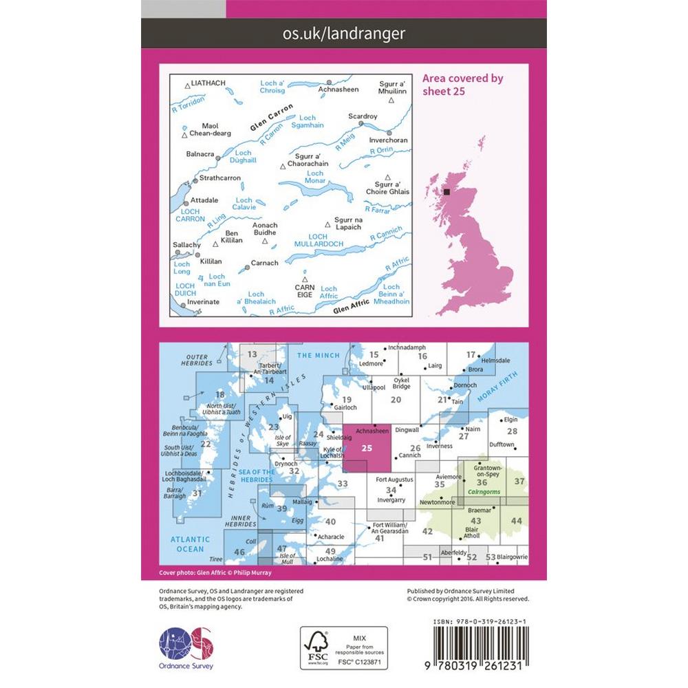 Ordnance Survey OS Landranger Map 25 Glen Carron & Glen Affric