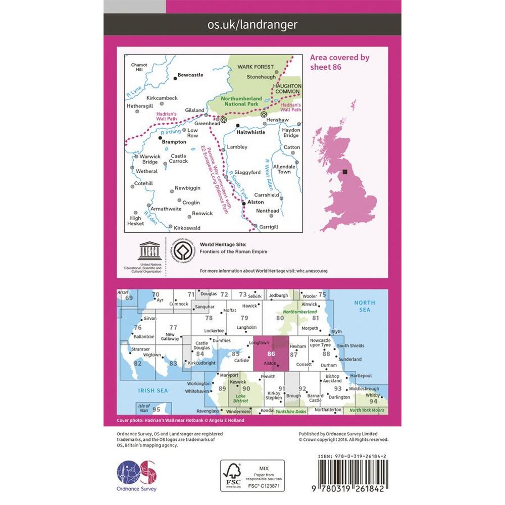 Ordnance Survey OS Landranger Map 86 Haltwhistle & Brampton, Bewcastle & Alston