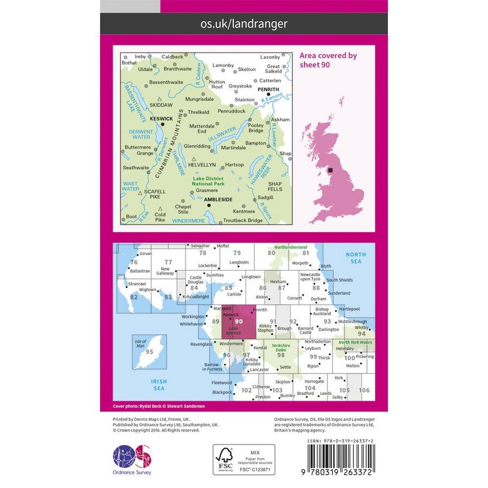 Ordnance Survey OS Landranger Map 90 Penrith & Keswick, Ambleside
