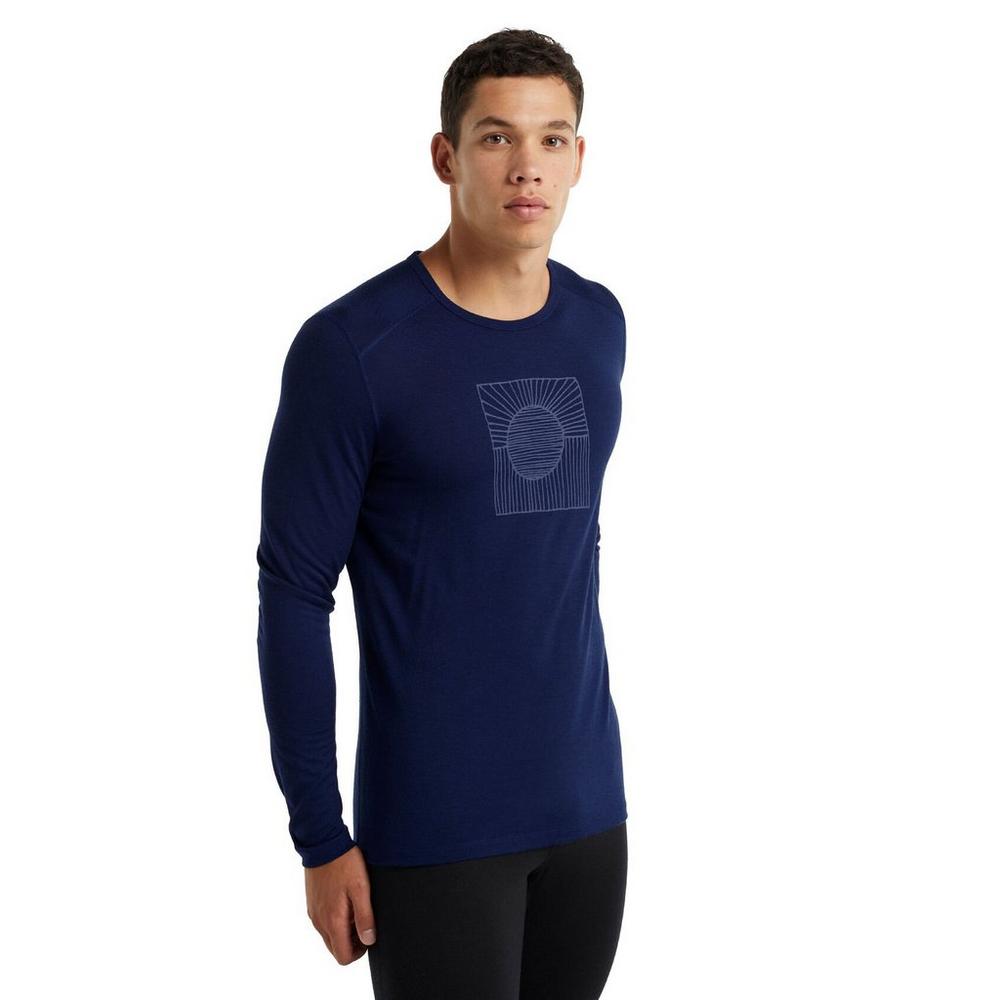 Icebreaker Men's 200 Oasis Long Sleeve Crewe Thermal Top Solar - Navy