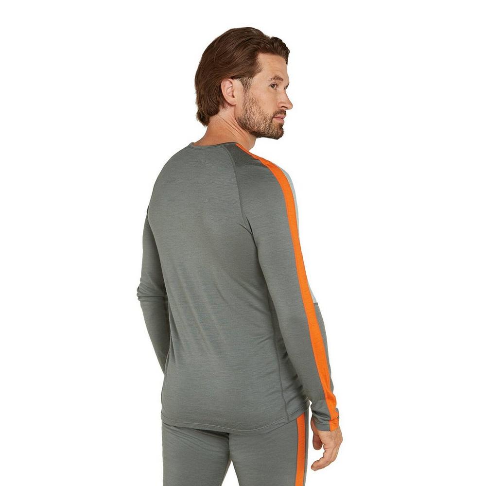 Icebreaker Men's Merino 200 Sonebula Long Sleeve Crewe Thermal Top - Grey/ Green
