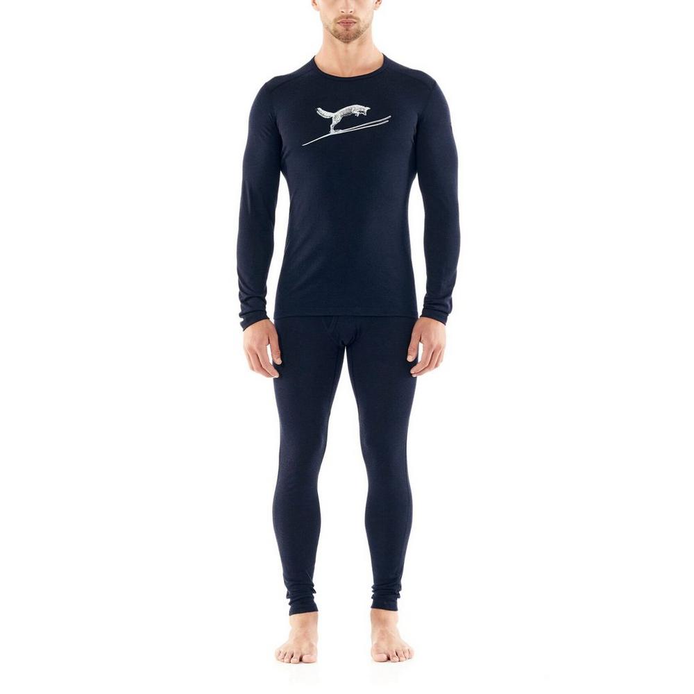 Icebreaker Men's Merino 200 Oasis Long Sleeve Crewe Thermal Top Fox Jump -  Midnight Navy