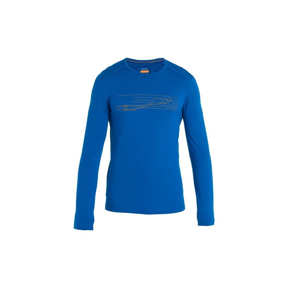 Icebreaker Men's 200 Oasis LS Crewe Ski Stripes - Blue