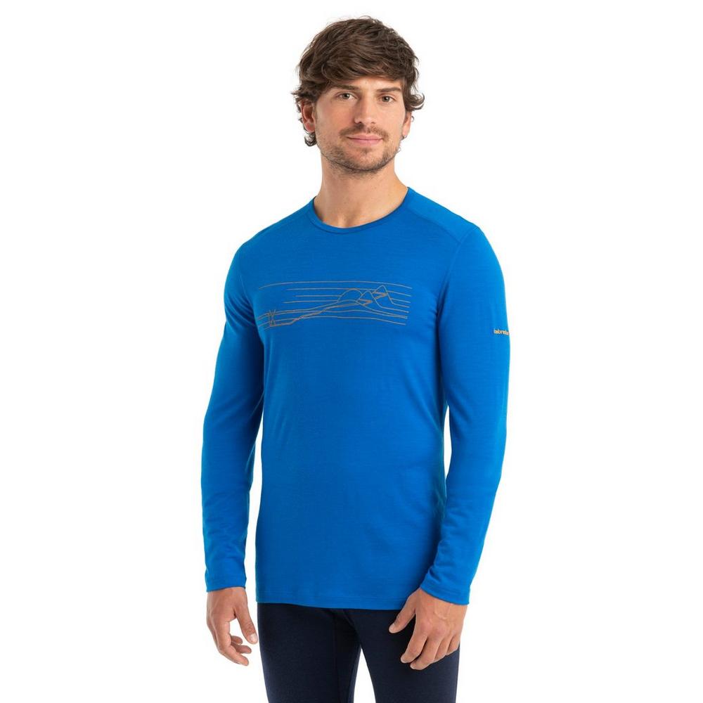 Icebreaker Men's 200 Oasis LS Crewe Ski Stripes - Blue