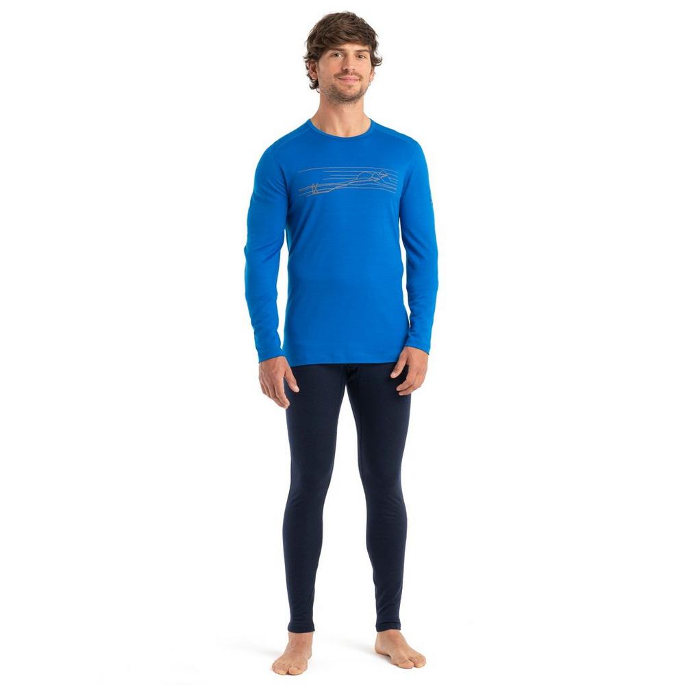 Icebreaker Men's 200 Oasis LS Crewe Ski Stripes - Blue