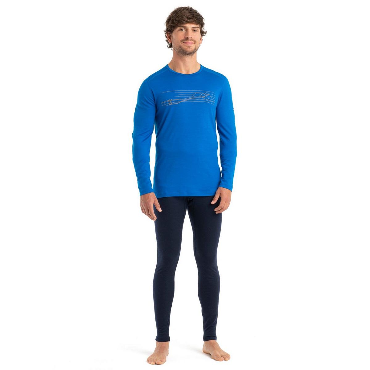 Icebreaker Men's 200 Oasis LS Crewe Ski Stripes - Blue