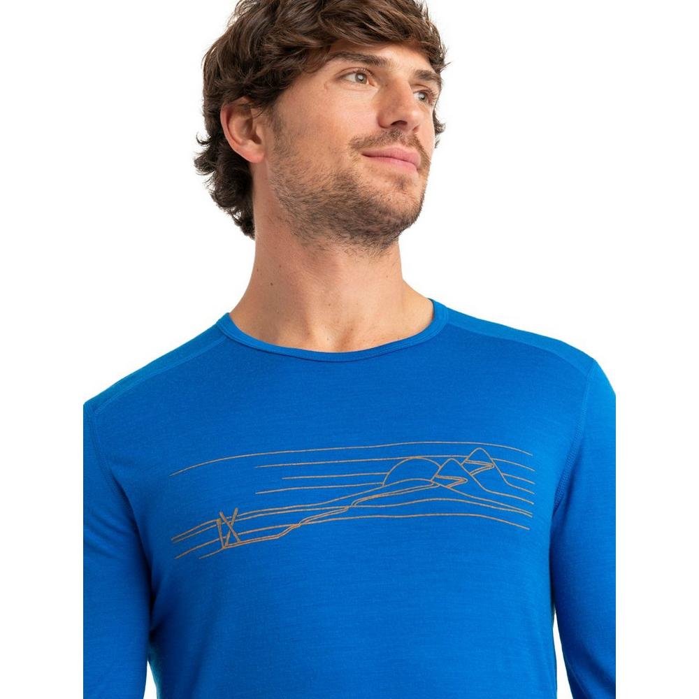 Icebreaker Men's 200 Oasis LS Crewe Ski Stripes - Blue