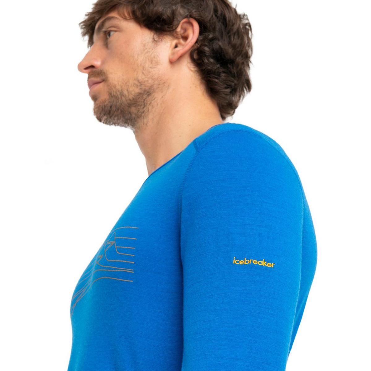 Icebreaker Men's 200 Oasis LS Crewe Ski Stripes - Blue