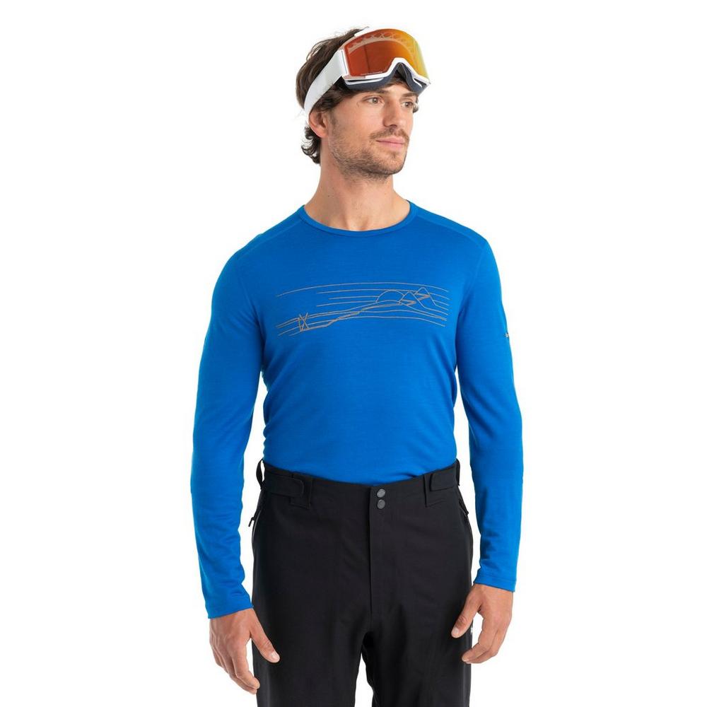 Icebreaker Men's 200 Oasis LS Crewe Ski Stripes - Blue