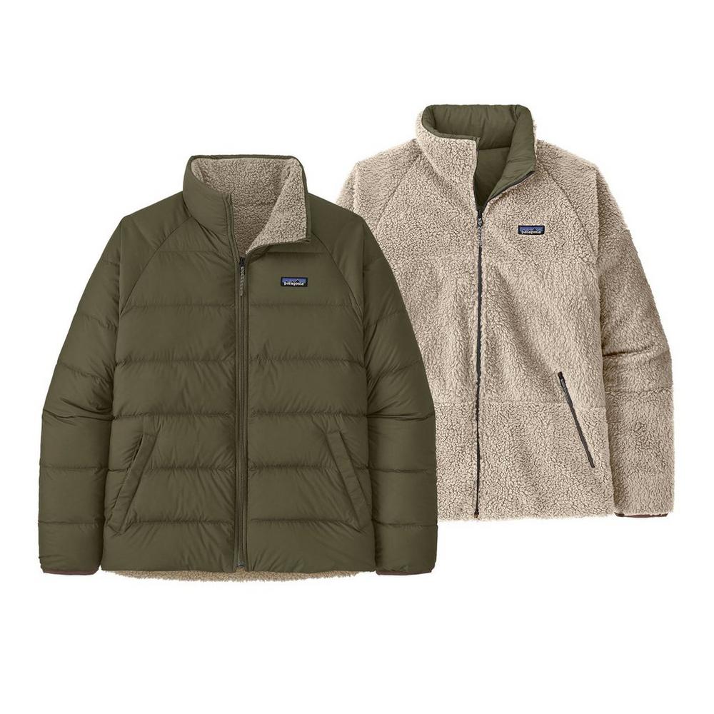 Patagonia Men's Reversible Silent Down Fleece Jacket - Green / Cream