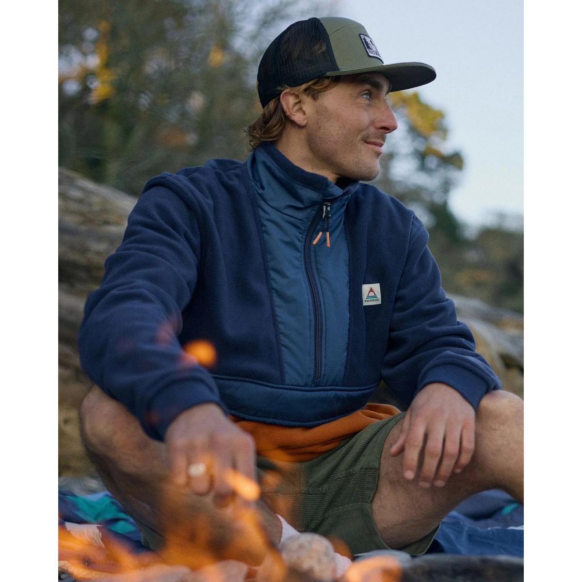 Passenger Men's Woodland Hoodless 1/2 Zip Fleece - Blue / Orange