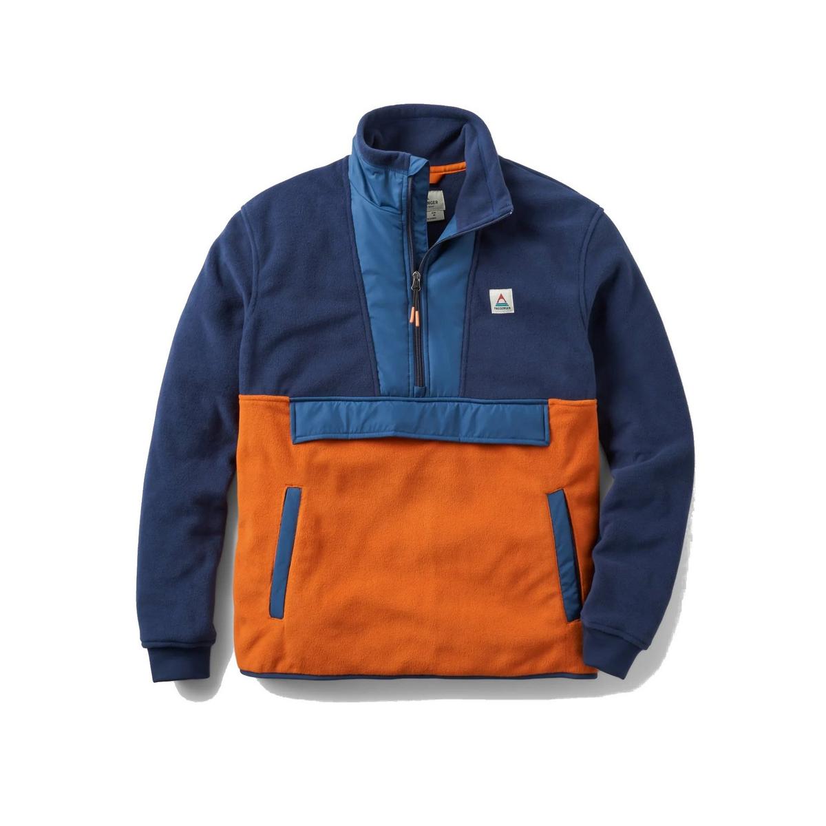 Passenger Men's Woodland Hoodless 1/2 Zip Fleece - Blue / Orange