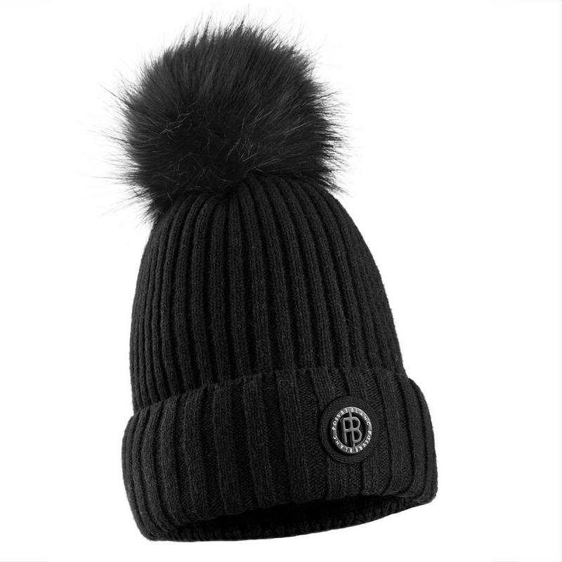 Women's Ribbed Pom-Pom Beanie - Black