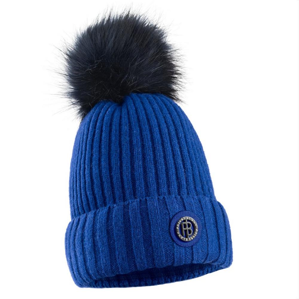 Poivre Blanc Women's Ribbed Pom-Pom Beanie - Infinity Blue