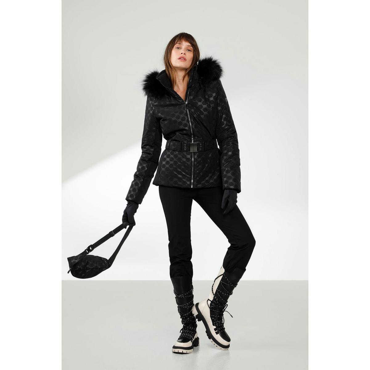 Black stretch ski jacket with faux fur Poivre Blanc 