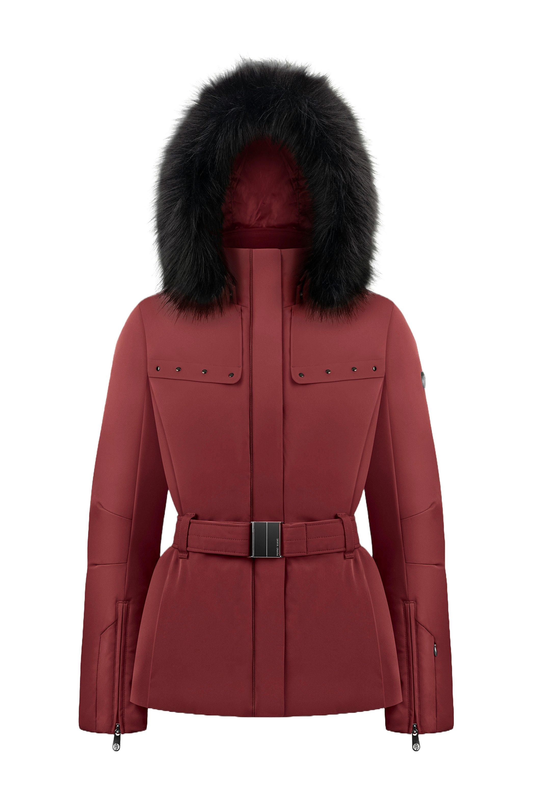 Poivre Blanc Women's Stretch Belted Ski Jacket Burgundy Red Tiso