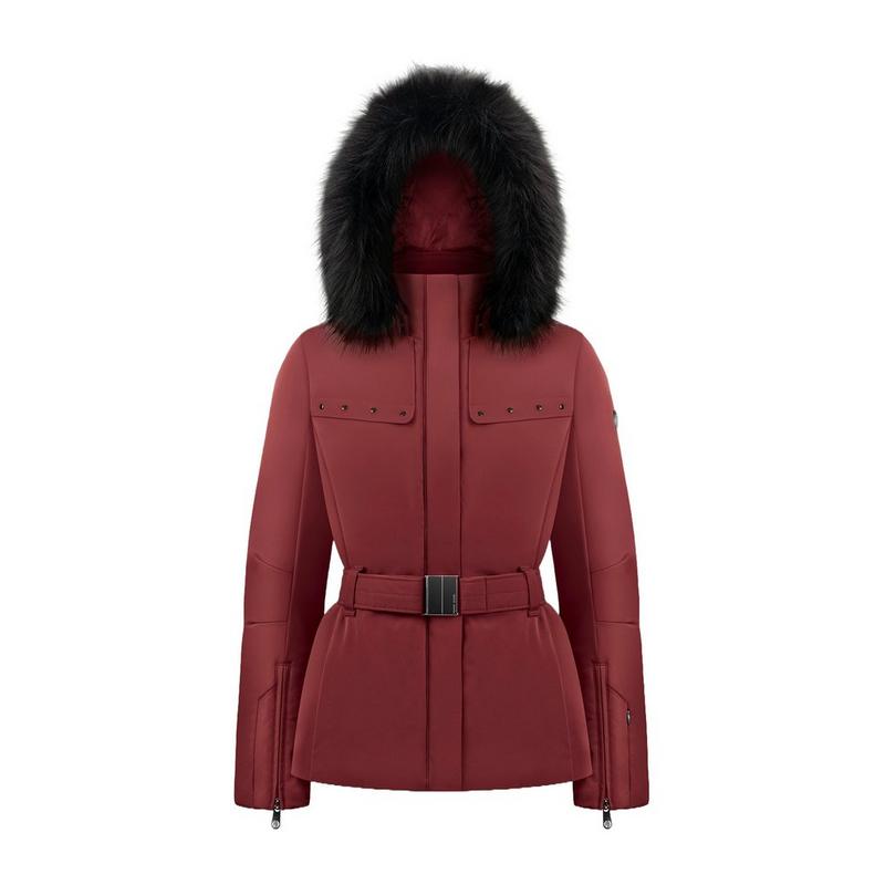 Women's Stretch Belted Ski Jacket - Burgundy Red