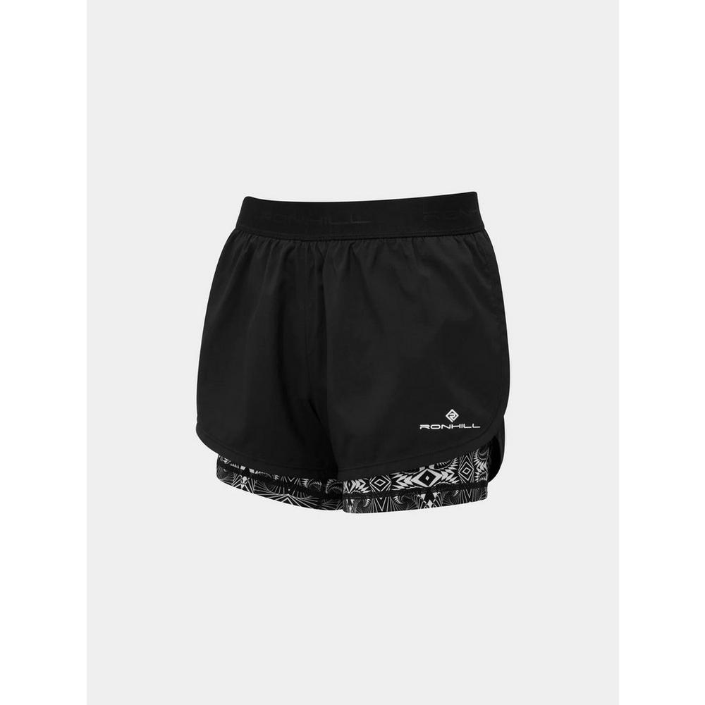  Ronhill Womens Tech Marathon Twin Short, All Black, 10