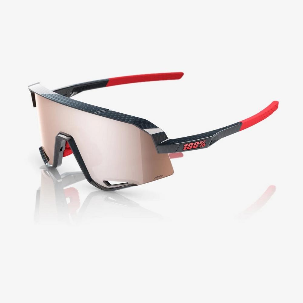 100% Slendale Sunglasses - Gloss Carbon Fibre - HiPER Crimson Silver Mirror Lens