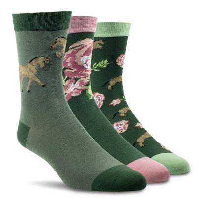 Ariat Women's Charm Crew Socks 3 Pack - Floral Horse