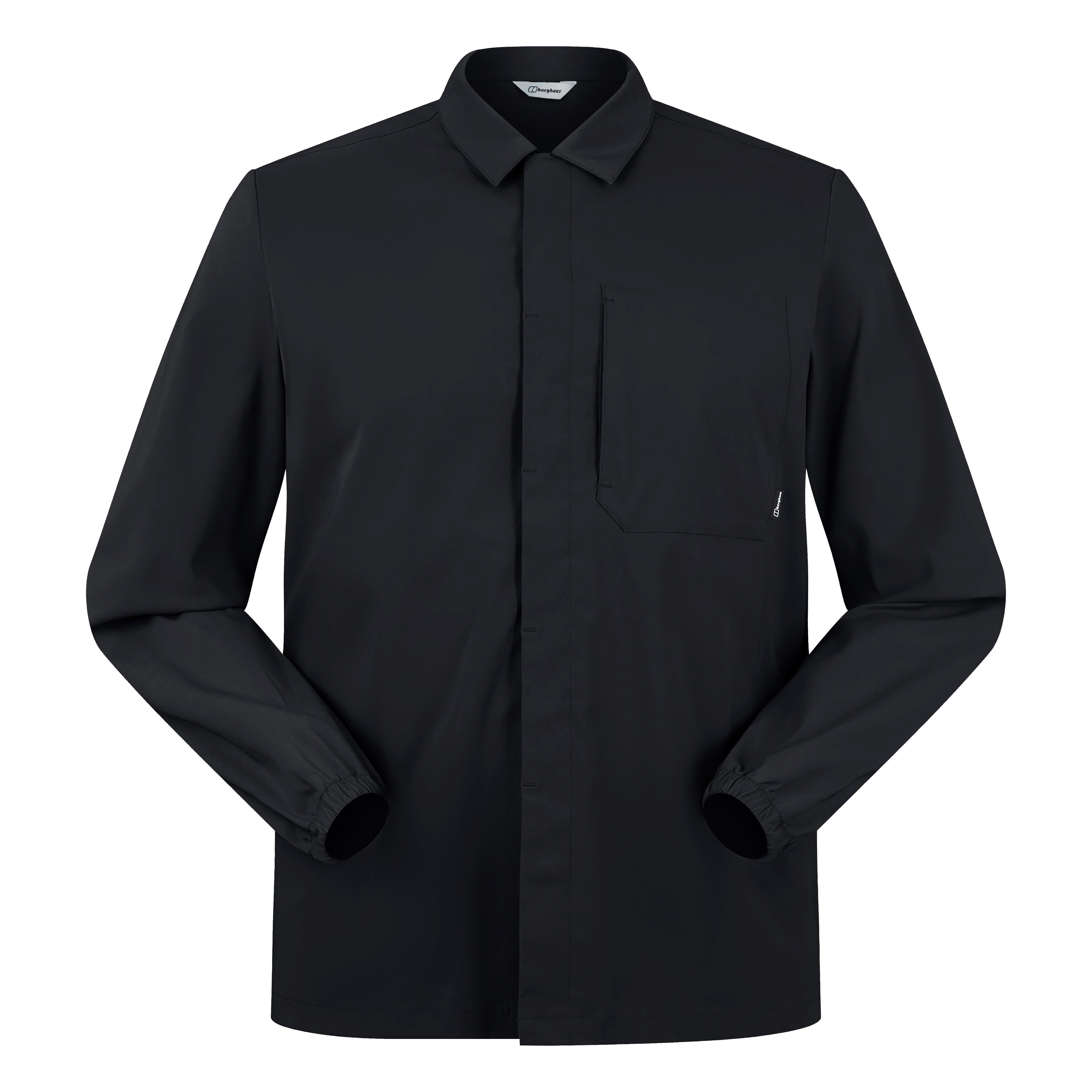Berghaus Men's Black Explorer Long-Sleeve Overshirt - Relaxed Fit - Chest Pocket - T-Shirts - Walking - Everyday - Casual Polyester/Elastane Small