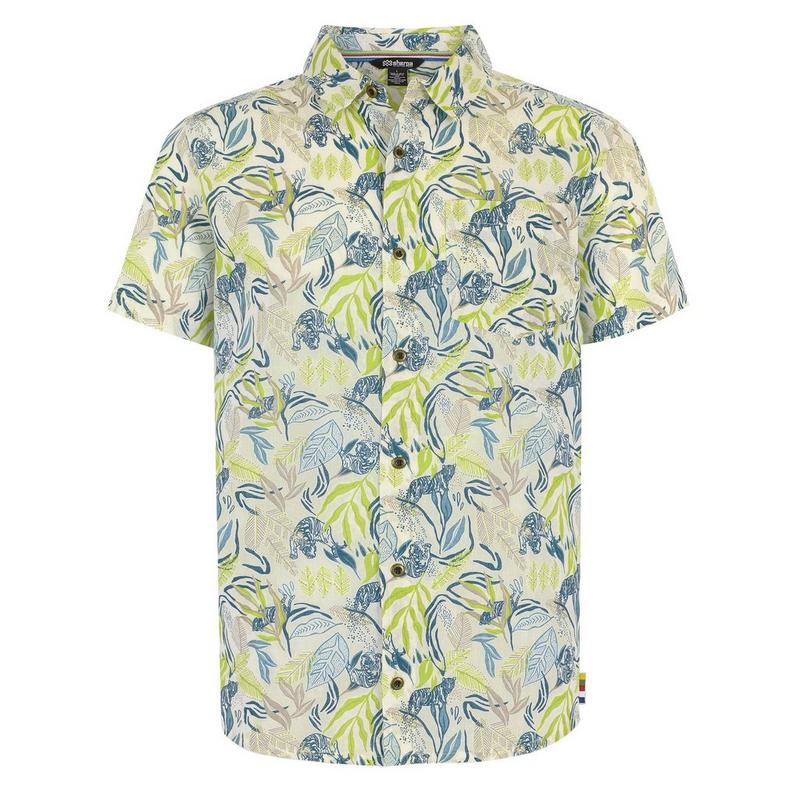 Men's Tiger Leaf Short-Sleeve Shirt - White / Blue