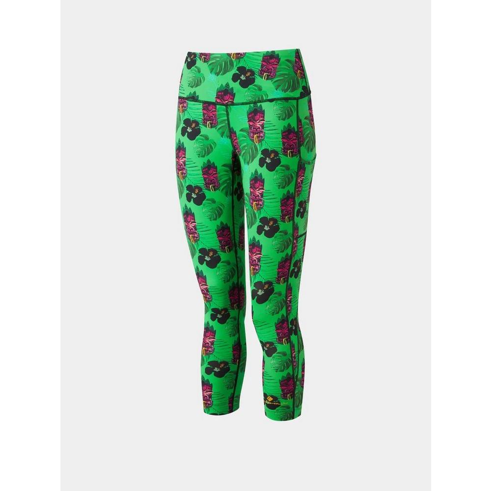 Ron Hill Women's Life Crop Tight - Green Hibiscus