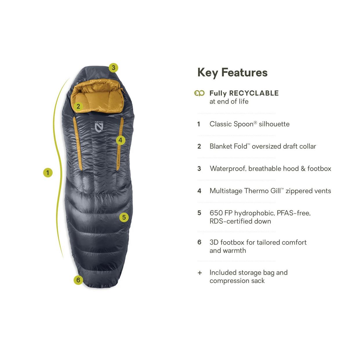 Nemo Disco 15 Reg 2025 Sleeping Bag - Yellow