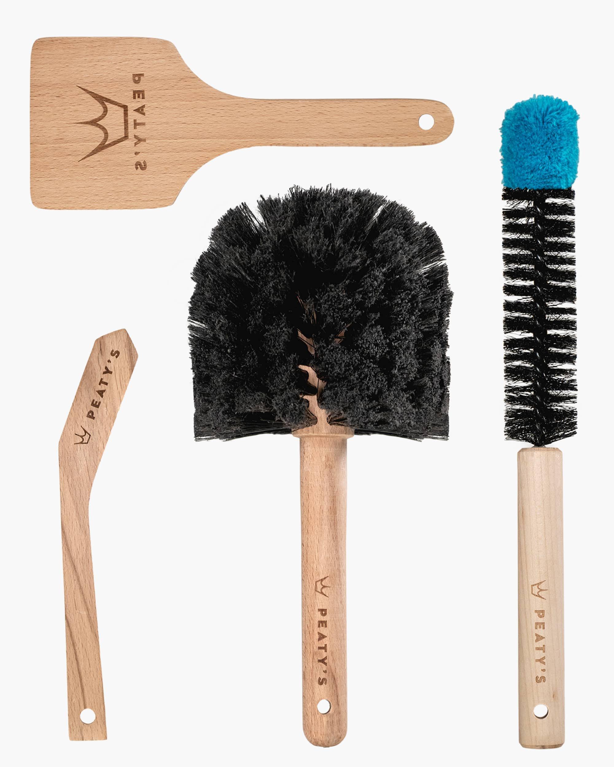 Peatys Unisex Black Bike Brush Set - 4 Pack Wood/Wax Small