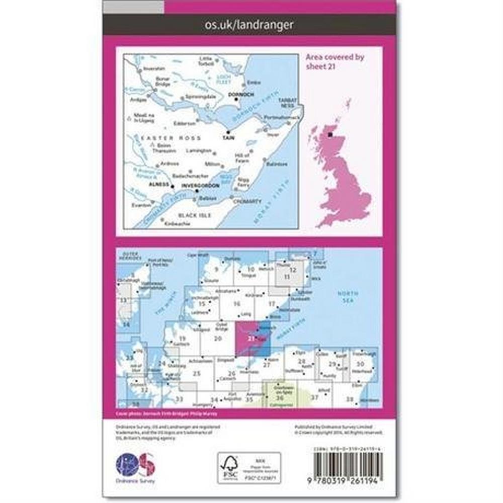 Ordnance Survey OS Landranger Map 21 Dornoch & Alness, Invergordon & Tain