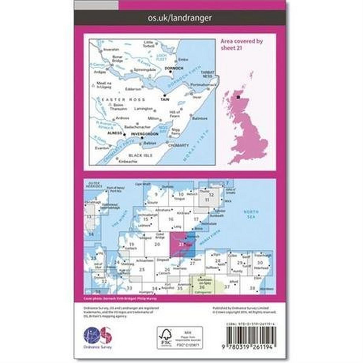 Ordnance Survey OS Landranger Map 21 Dornoch & Alness, Invergordon & Tain