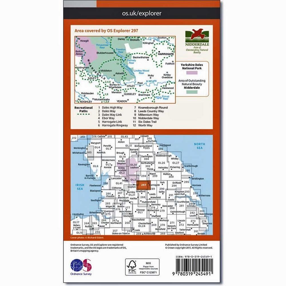 Ordnance Survey OS Explorer ACTIVE Map 297 Lower Wharfedale and Washburn Valley
