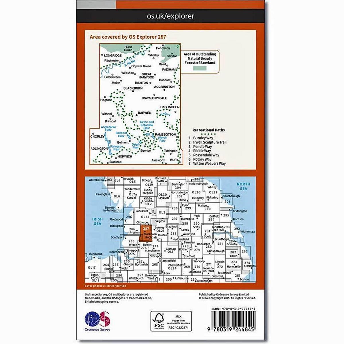 Ordnance Survey OS Explorer Map 287 West Pennine Moors