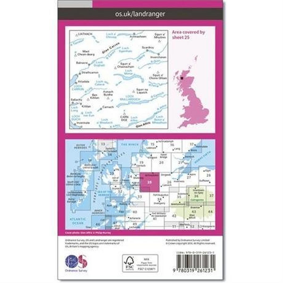 Ordnance Survey OS Landranger ACTIVE Map 25 Glen Carron & Glen Affric