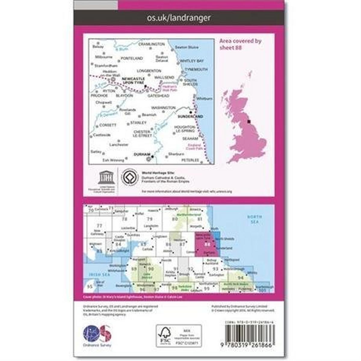 Ordnance Survey OS Landranger Map 88  Newcastle upon Tyne, Durham & Sunderland