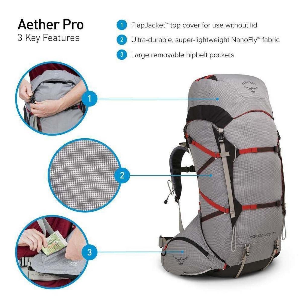 Men's Osprey Aether Pro 70L Minimalist Backpacking | Fisher