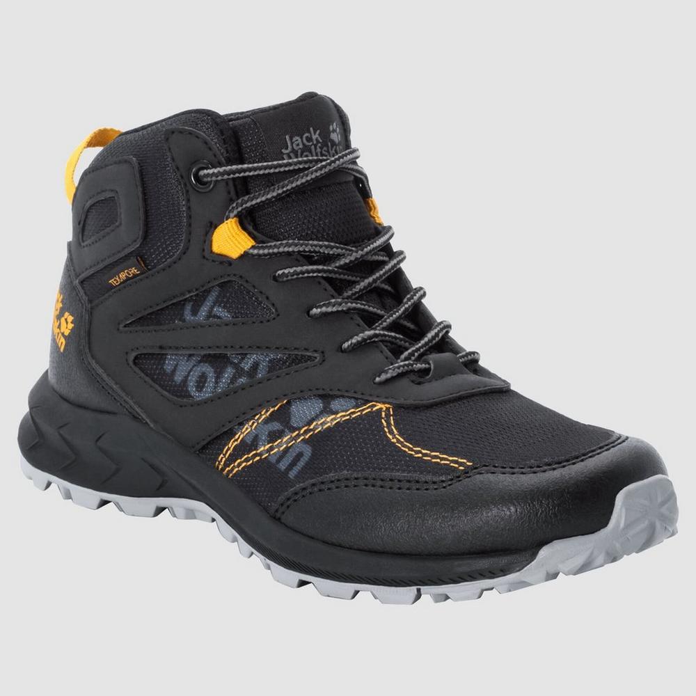 Jack Wolfskin Kids' Woodland Texapore Mid - Black / Burly Yellow XT