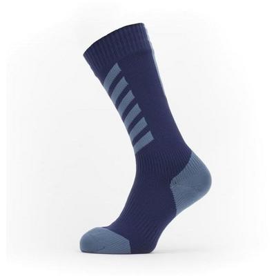 Sealskinz Waterproof Cold Weather Mid Length Sock with Hydrostop - Navy Blue/Red