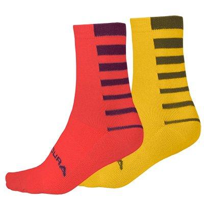 Endura Men's Coolmax® Stripe Socks (Twin Pack) - Pomegranate