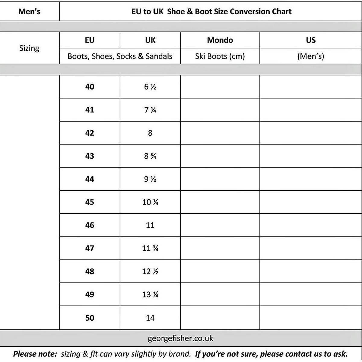 Salomon shoe deals size conversion chart