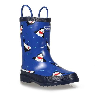 Regatta Kid's Minnow Printed Wellington Boots - Shark Nautical Blue