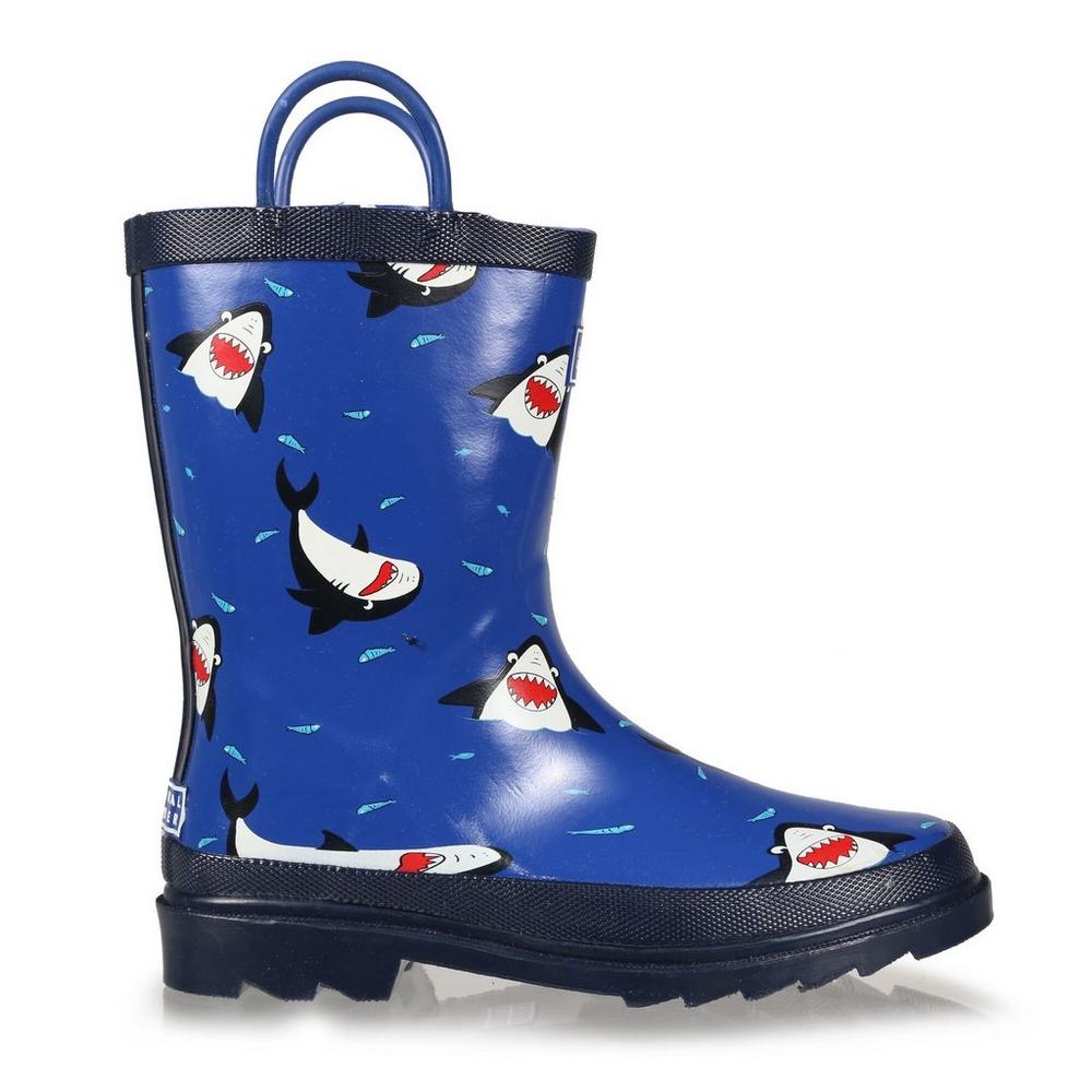 Regatta Kid's Minnow Printed Wellington Boots - Shark Nautical Blue