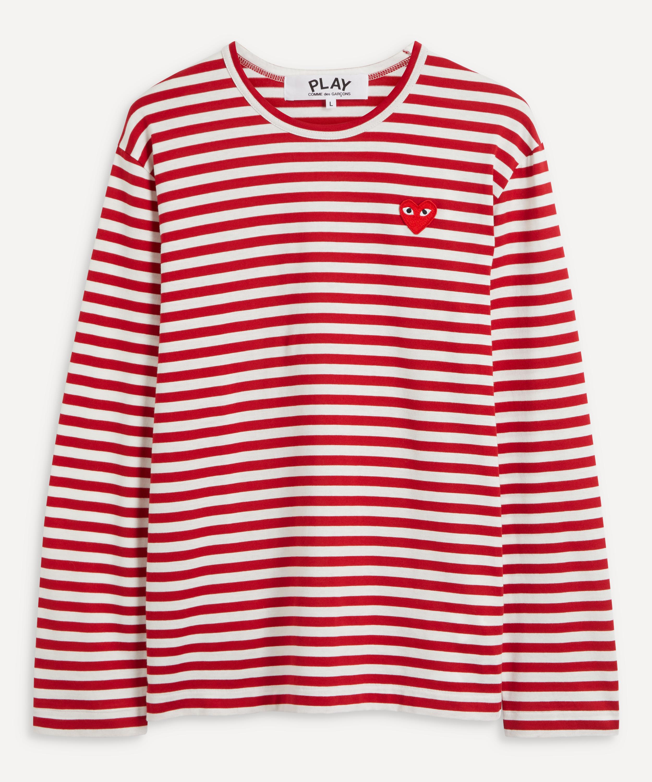 Comme Des Garçons Play Logo Striped T-shirt In Red And White In Red And White