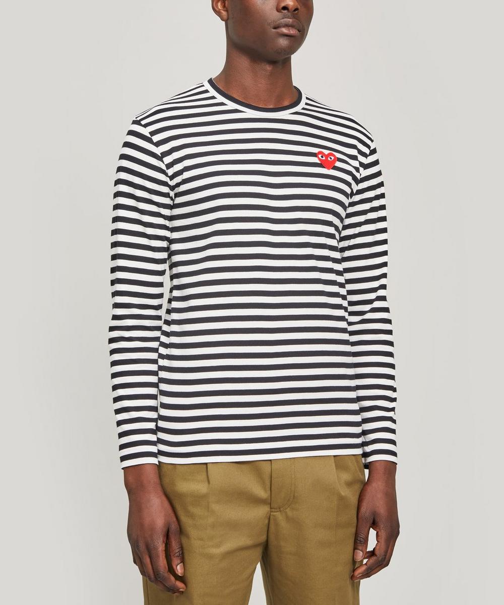 Comme Des Garçons Play Long Sleeve Stripe Cotton T-shirt In Black And White
