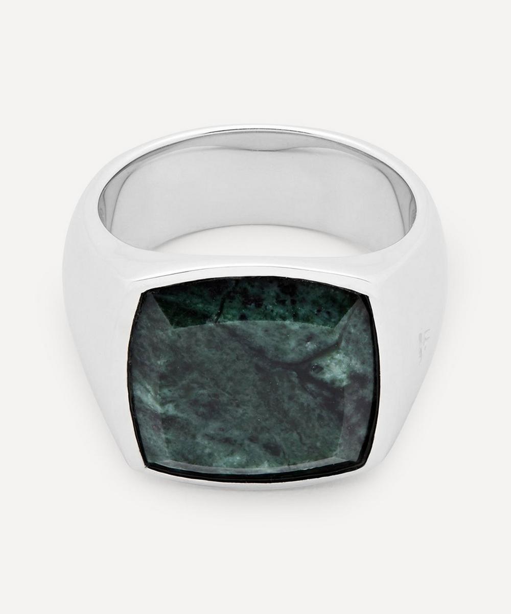TOM WOOD SILVER GREEN MARBLE CUSHION RING,000503991