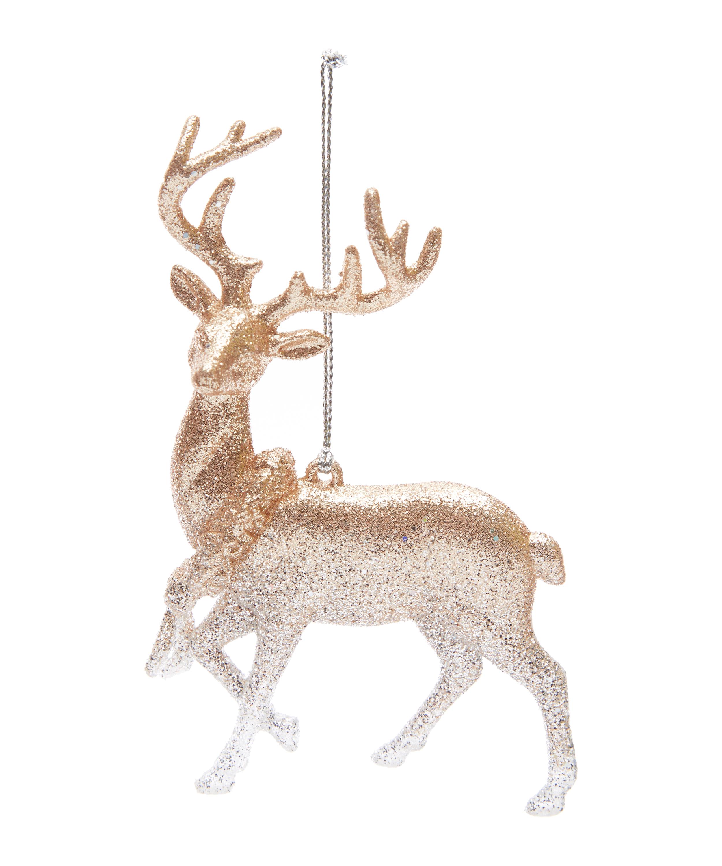 Rose Gold Tone Glitter Reindeer Decoration Liberty London