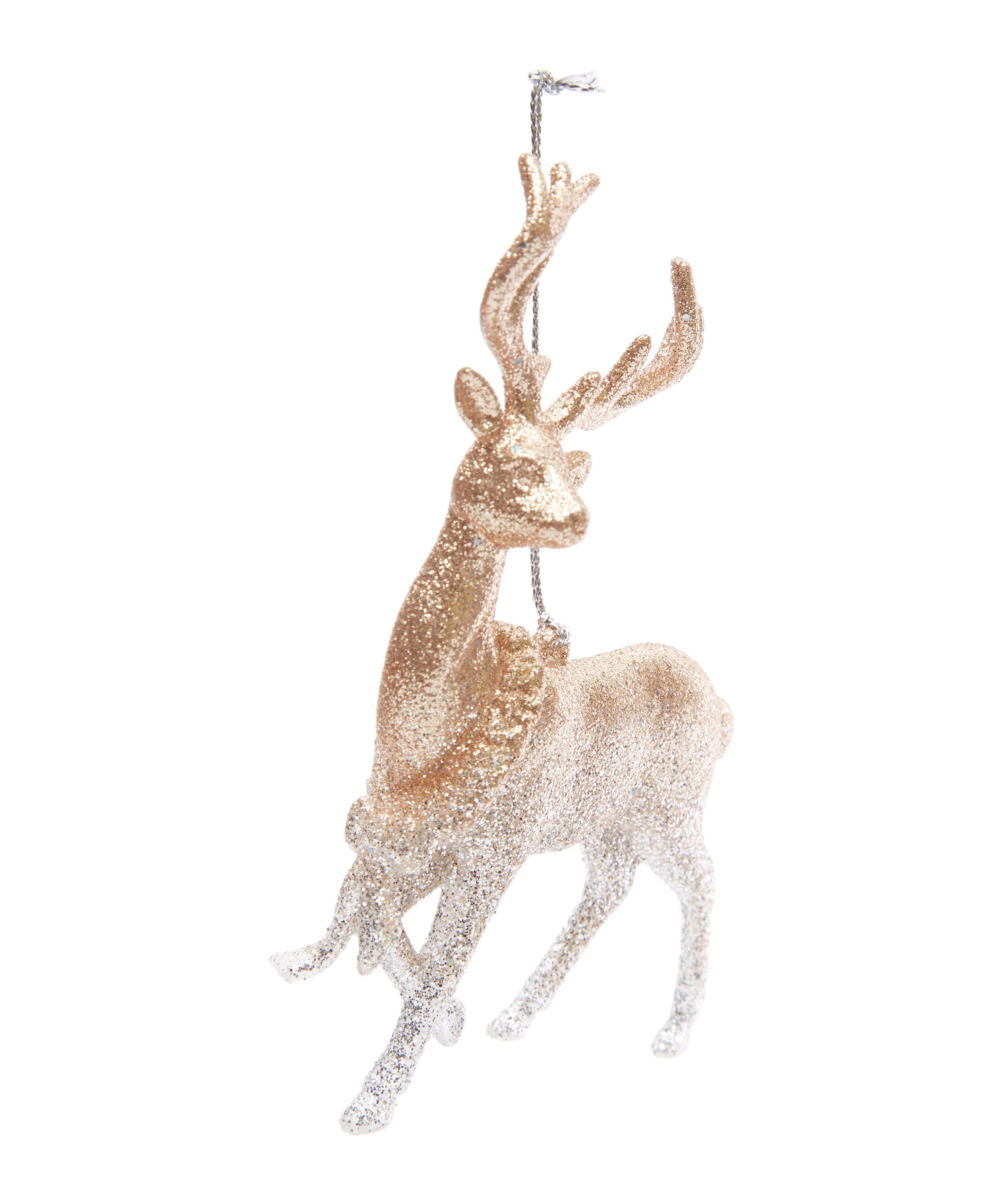 Rose Gold Tone Glitter Reindeer Decoration Liberty London